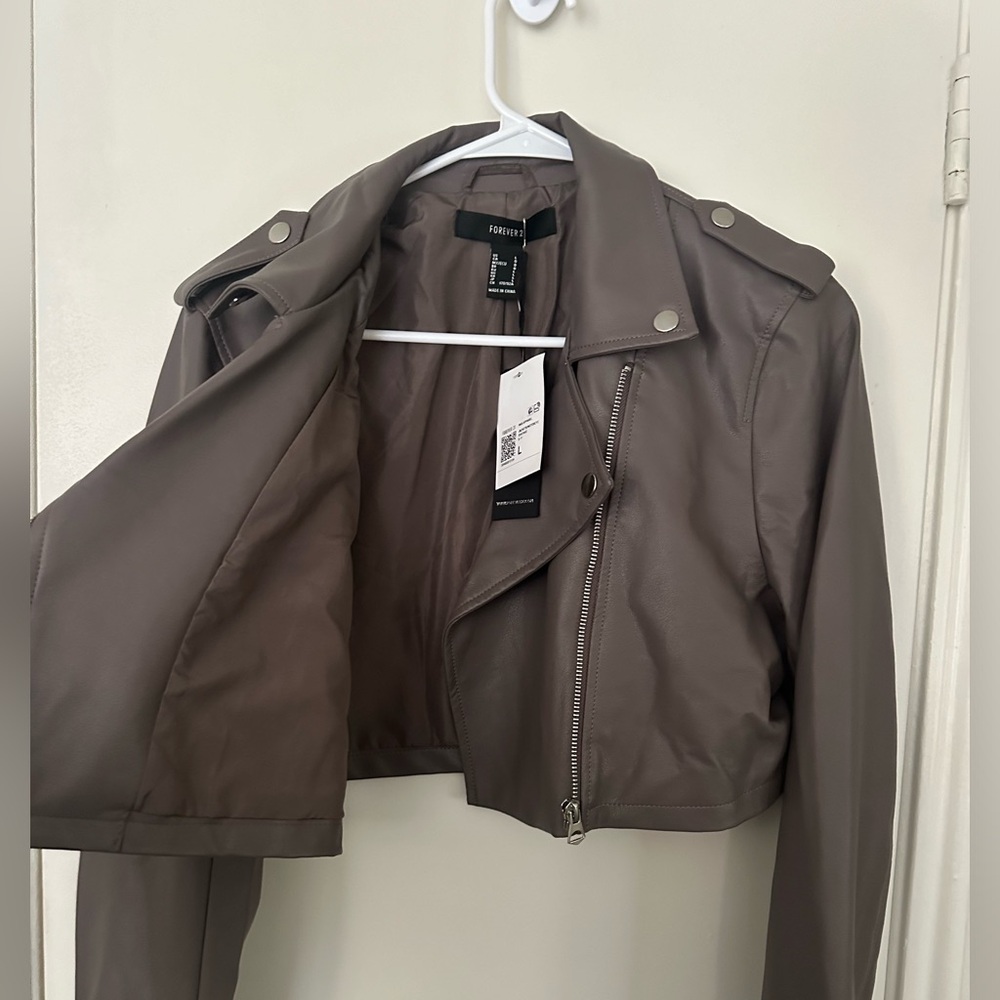 Faux Leather Cropped Moto Jacket